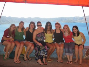 Group photo of nursing students at a lake.